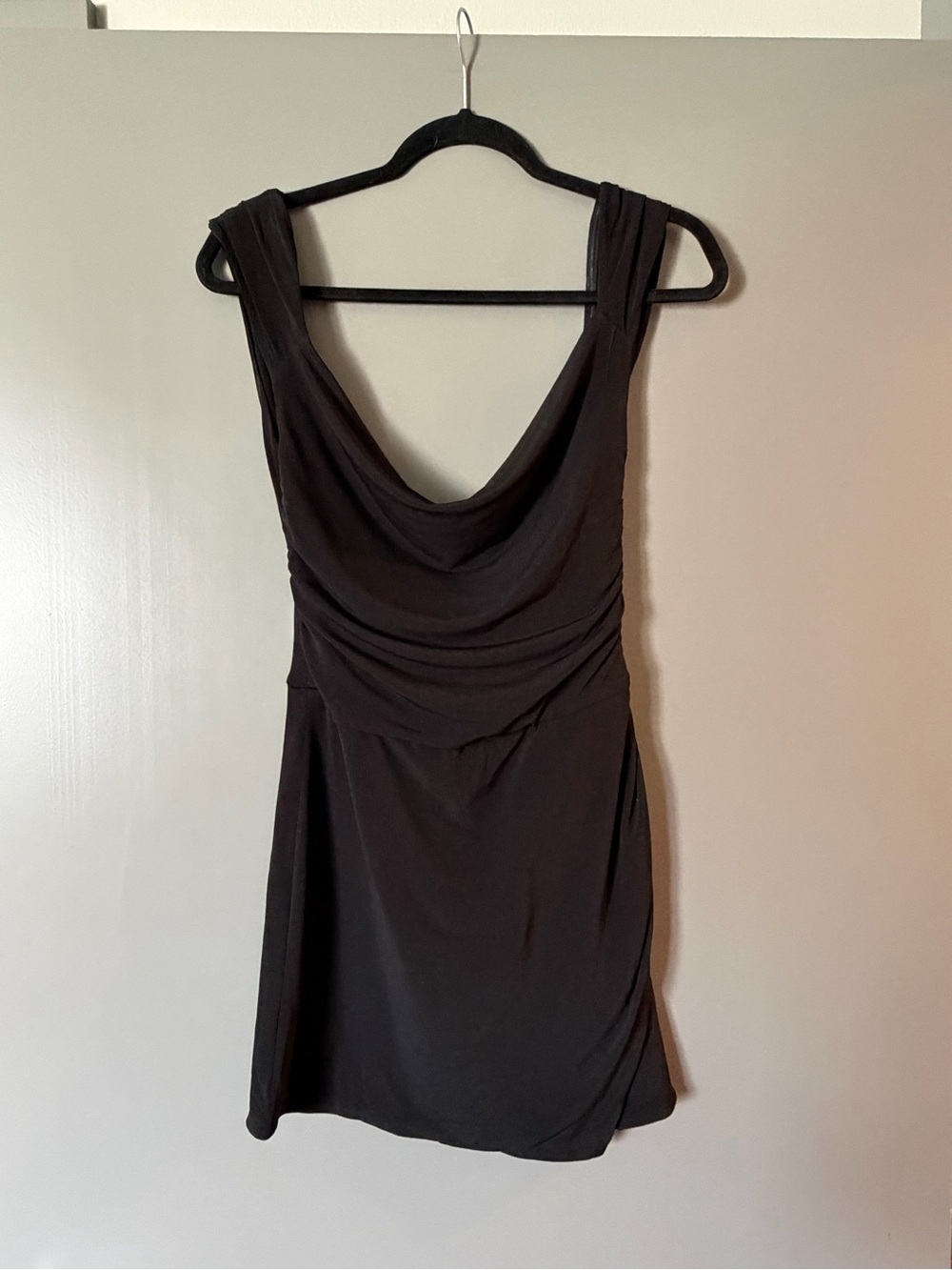 Sleeveless Black Draped Neck Mini Dress